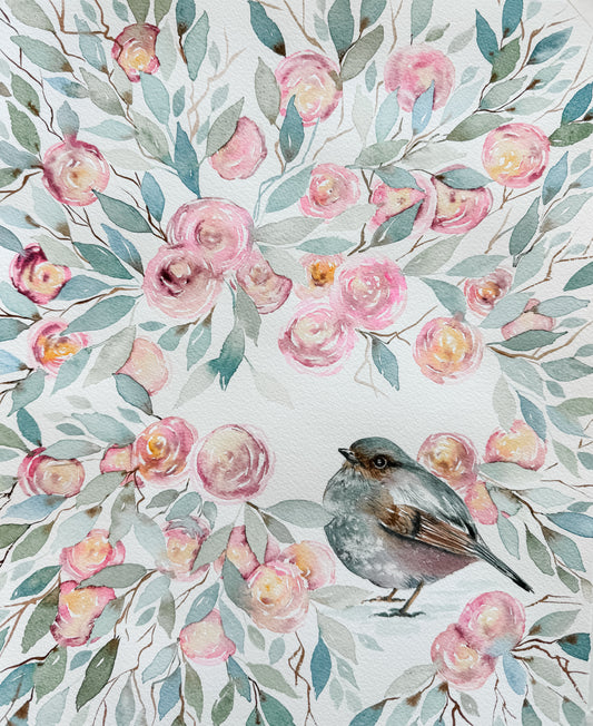 nursery roses with bird
