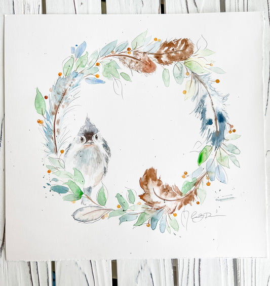 bird wreath print