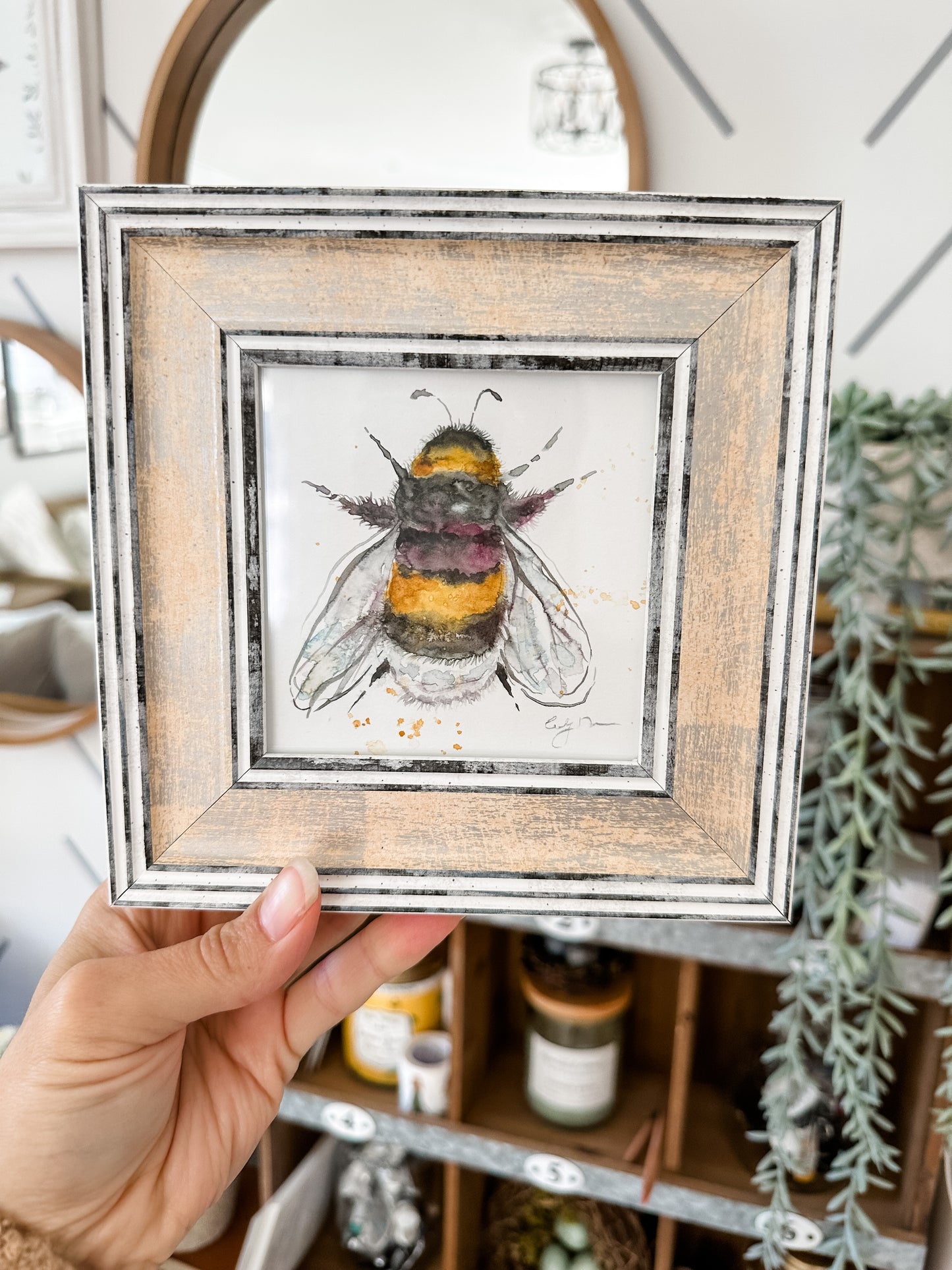 white and gold framed bee #1
