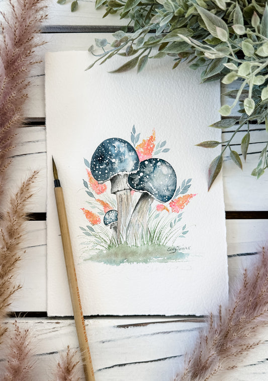 blue mushrooms print