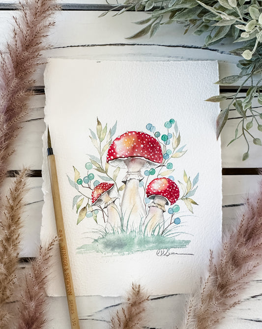 3 red mushrooms print
